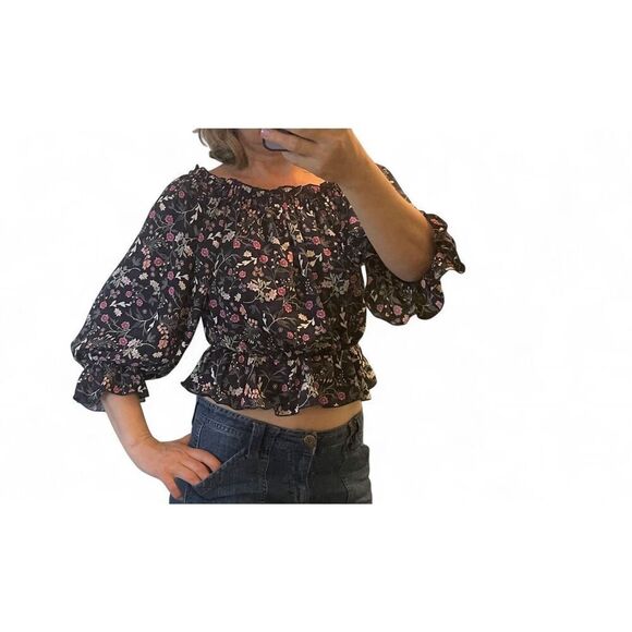 SAINTS & HEARTS Floral Print Puff Sleeves Peasant Blouse USA Size S Excellent Co - Picture 3 of 7